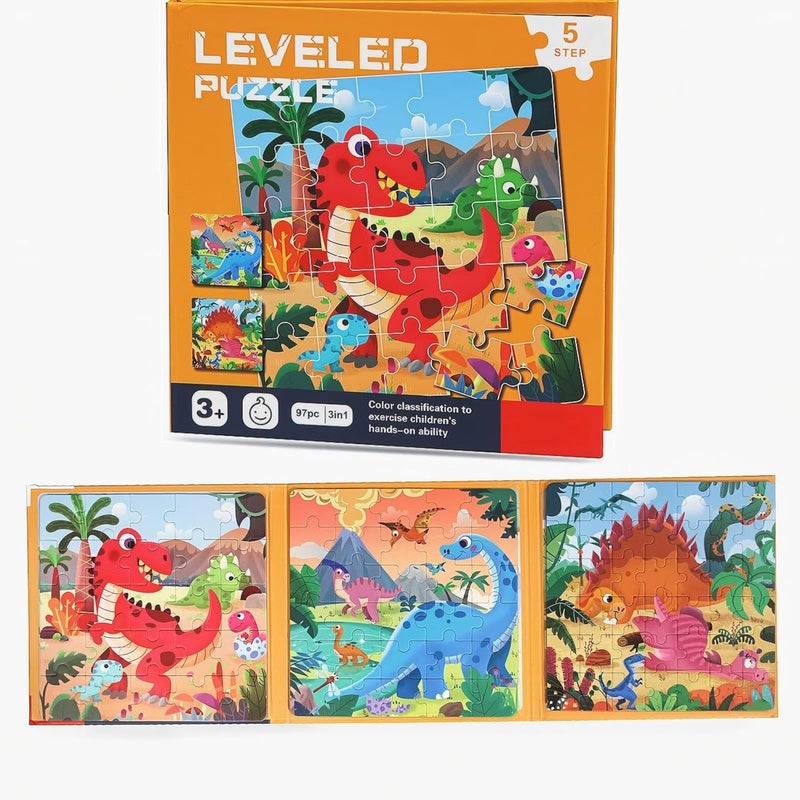 Excefore Magnetic Puzzles for Kids Ages 3-7, Dinosaur Themed Magnetic Travel Puzzles Toys, 3 Styles Dinosaur Wooden Jigsaw Puzzle Toys, Travel Games and Travel Toys, for Boys and Girls - Image 1