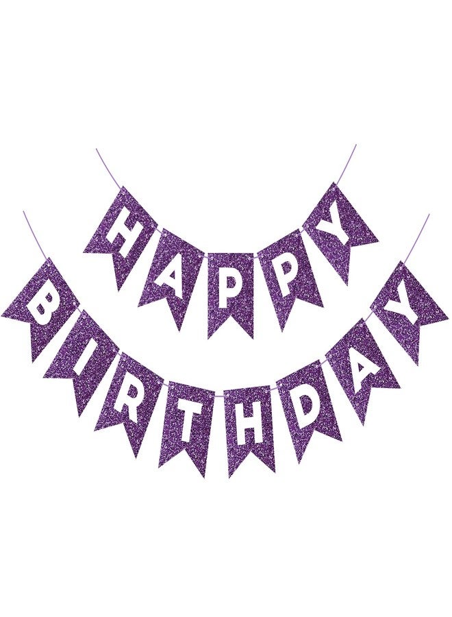 Eaezerav Purple Glitter Happy Birthday Banner Sign for Girls Women, Happy Birthday Garland Banner Glitter Birthday Decorations Baby Shower Party Supplies for Wall Decor - Image 1