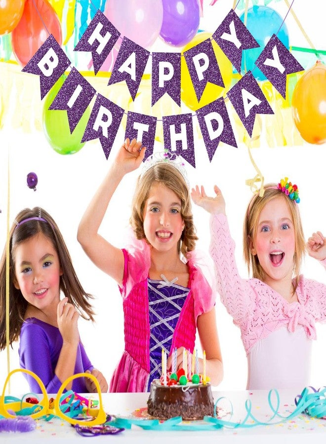Eaezerav Purple Glitter Happy Birthday Banner Sign for Girls Women, Happy Birthday Garland Banner Glitter Birthday Decorations Baby Shower Party Supplies for Wall Decor - Image 5