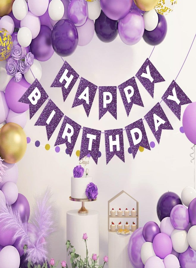 Eaezerav Purple Glitter Happy Birthday Banner Sign for Girls Women, Happy Birthday Garland Banner Glitter Birthday Decorations Baby Shower Party Supplies for Wall Decor - Image 4