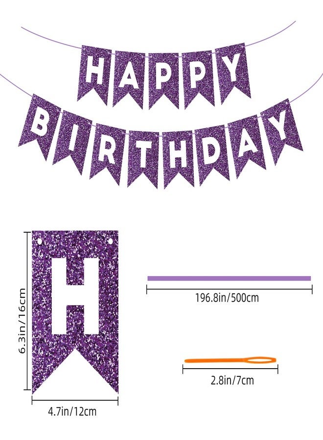 Eaezerav Purple Glitter Happy Birthday Banner Sign for Girls Women, Happy Birthday Garland Banner Glitter Birthday Decorations Baby Shower Party Supplies for Wall Decor - Image 2