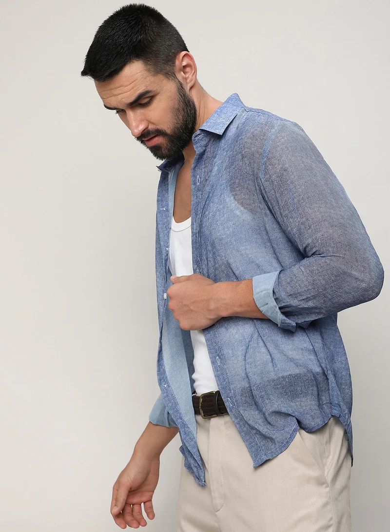 كامبوس سوترا Men's Prussian Blue Gauzy Heathered Shirt