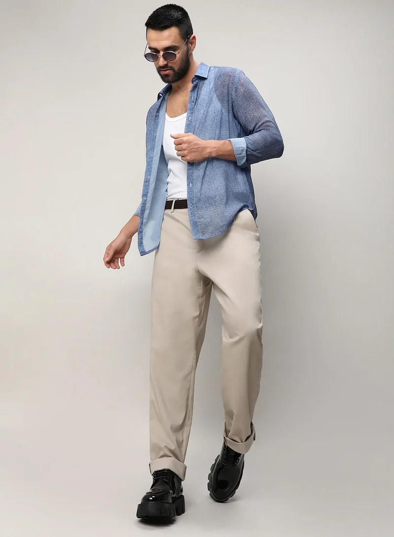 كامبوس سوترا Men's Prussian Blue Gauzy Heathered Shirt