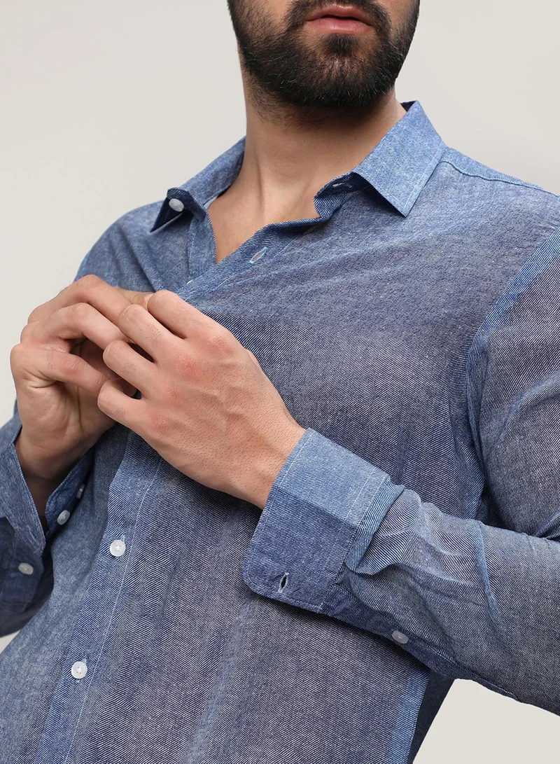كامبوس سوترا Men's Prussian Blue Gauzy Heathered Shirt
