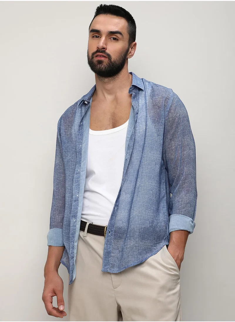 كامبوس سوترا Men's Prussian Blue Gauzy Heathered Shirt