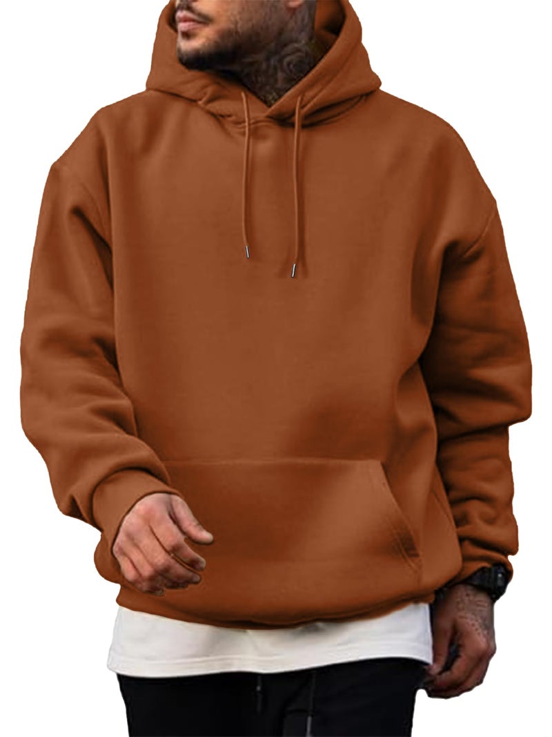 PLEPAN Mens Hoodies Pullover Cotton Casual Essentials Hoodie Long Sleeve Fleece Sweatshirts for Men with Pockets, Brick, M - Image 1