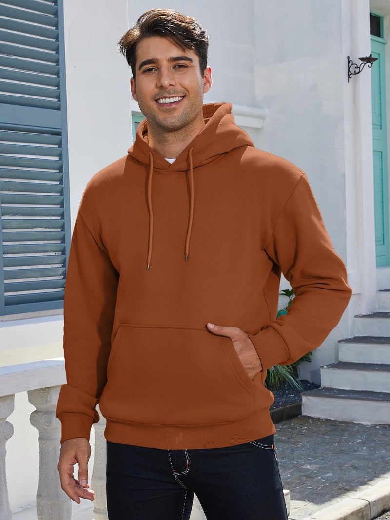 PLEPAN Mens Hoodies Pullover Cotton Casual Essentials Hoodie Long Sleeve Fleece Sweatshirts for Men with Pockets, Brick, M - Image 5