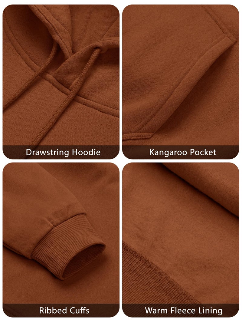 PLEPAN Mens Hoodies Pullover Cotton Casual Essentials Hoodie Long Sleeve Fleece Sweatshirts for Men with Pockets, Brick, M - Image 3