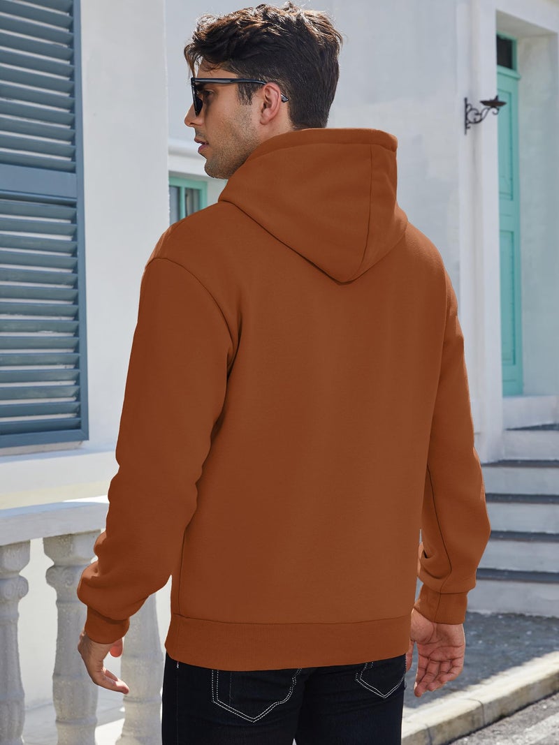 PLEPAN Mens Hoodies Pullover Cotton Casual Essentials Hoodie Long Sleeve Fleece Sweatshirts for Men with Pockets, Brick, M - Image 2