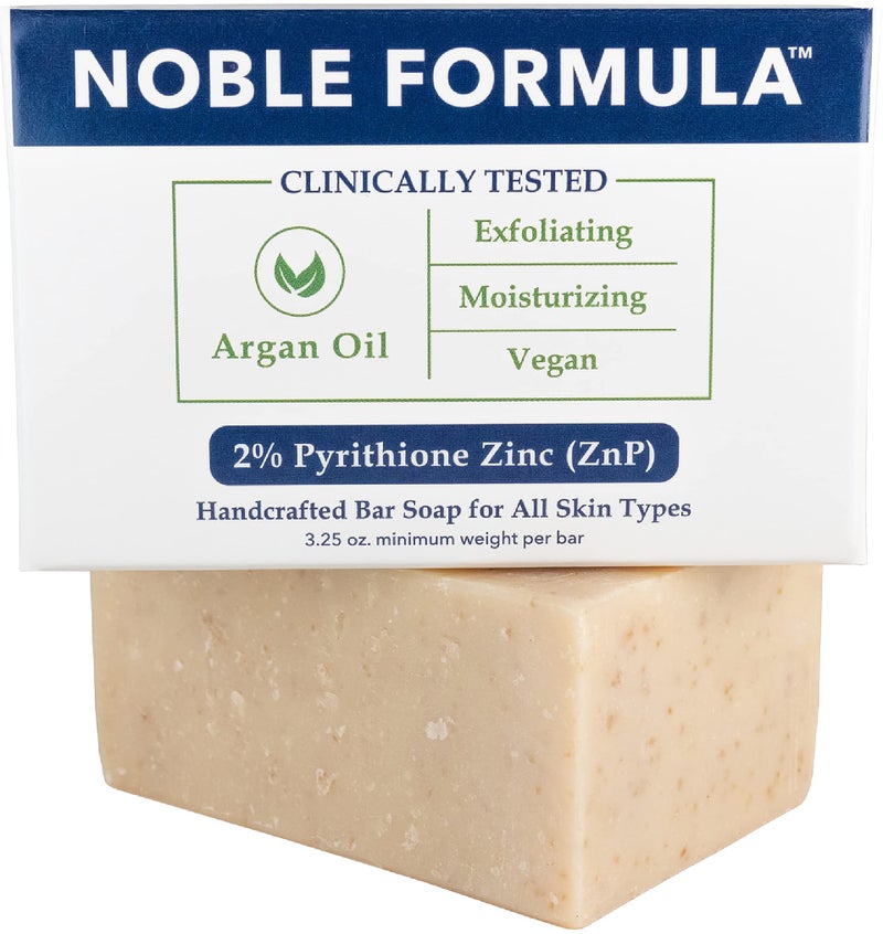 Noble Formula Noble Formula Zinc Bar Soap, Vegan Argan Oil 2% Pyrithione Zinc (ZnP) for All Skin Types Including Those With Acne, Psoriasis and Eczema, 3.25 oz 
