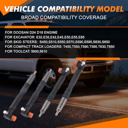 COPACHI 7275454 28337917 4pcs Diesel Engine Fuel Injectors wSeal 40090300074D Compatible with Doosan Delphi Bobcat E32 E35 E42 E45 E50 E55 E85 S450 S510 S550 S570 S590 - Image 3
