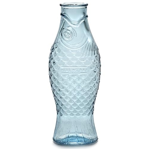 Serax Glass Water Pitcher | Fish & Fish glassware by Paola Navone | Wine Carafe Decanter 28.74 fl oz | Clear Light Blue Bottle Container, hot or cold Drinks | Beverage Dispenser | Suitable as Vase - Image 1