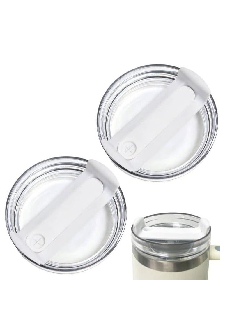 اغطية اكواب بديلة مناسبة لكوب ستانلي بسعة 40 اونصة، اغطية بديلة مناسبة لكوب السفر ستانلي ادفنتشر كوينشر 40 اونصة، غطاء شفاف مقاوم للانسكاب لملحقات اكواب ستانلي، قطعتين (شفاف-ابيض) - Image 1