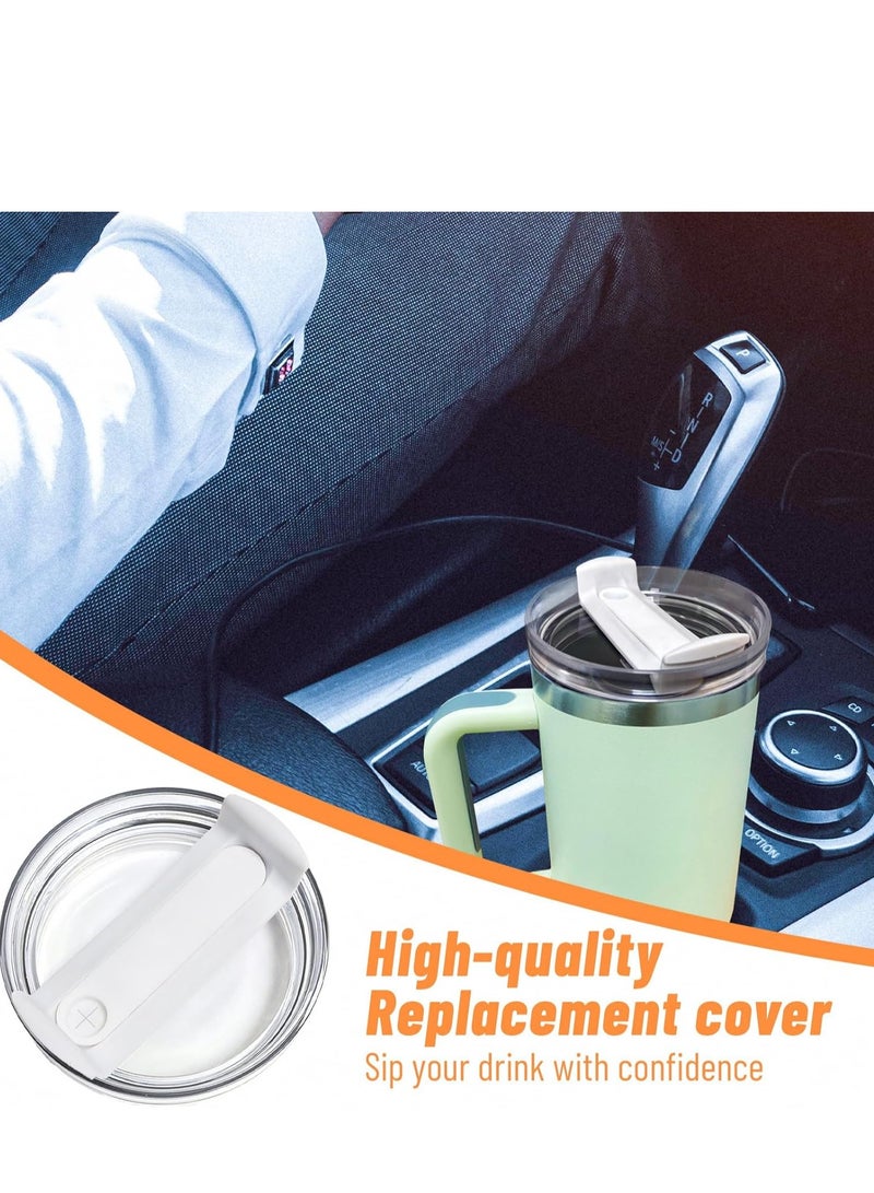اغطية اكواب بديلة مناسبة لكوب ستانلي بسعة 40 اونصة، اغطية بديلة مناسبة لكوب السفر ستانلي ادفنتشر كوينشر 40 اونصة، غطاء شفاف مقاوم للانسكاب لملحقات اكواب ستانلي، قطعتين (شفاف-ابيض) - Image 5