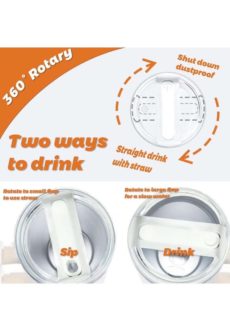 اغطية اكواب بديلة مناسبة لكوب ستانلي بسعة 40 اونصة، اغطية بديلة مناسبة لكوب السفر ستانلي ادفنتشر كوينشر 40 اونصة، غطاء شفاف مقاوم للانسكاب لملحقات اكواب ستانلي، قطعتين (شفاف-ابيض) - Image 3