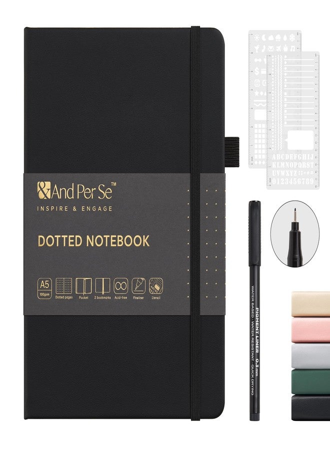 &And Per Se ⩓ Per Se A5 Hardcover Dotted Notebook Kit for Beginners - 176 Numbered Pages, 100gsm Thick Paper, Includes Stencils & Fineliner Pen | Leather Bullet Journal with Templates, Lay Flat Design, Premium - Image 1