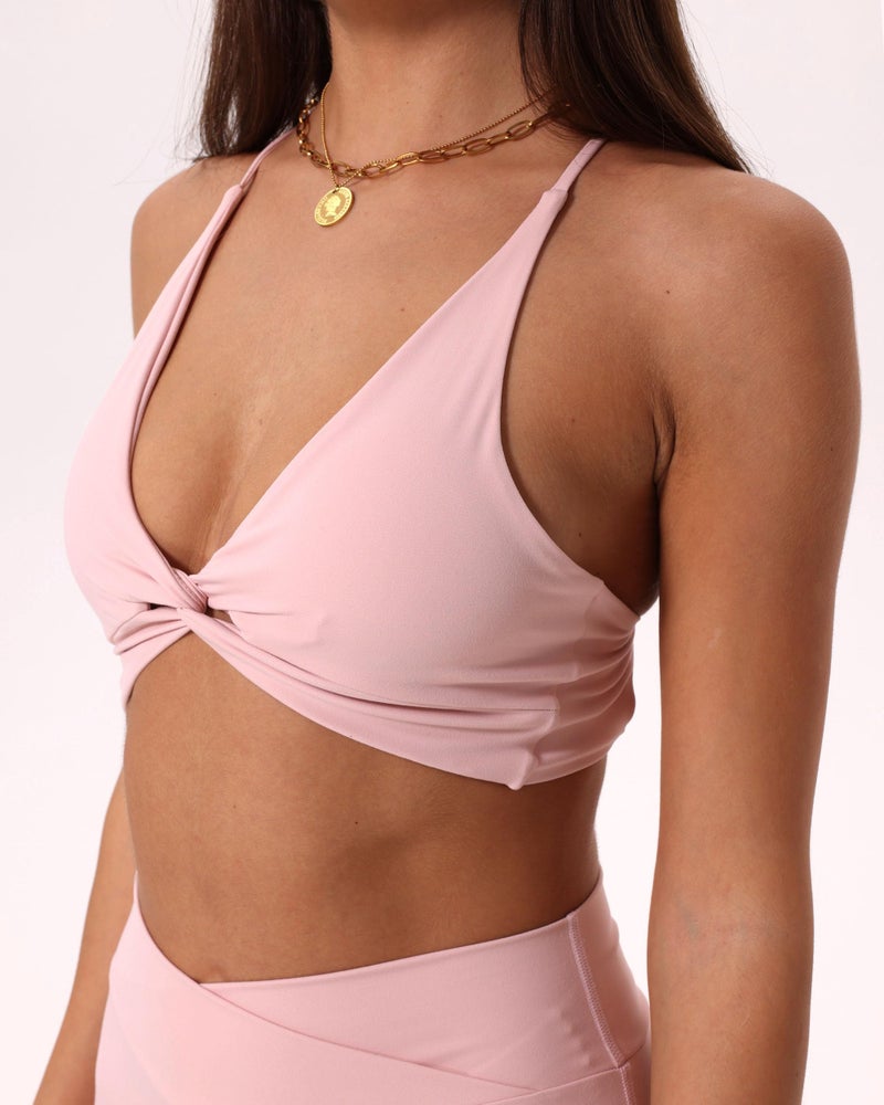 Danysu Women's Workout Sports Bras Backless Padded Low Impact Bra Yoga Crop Tank Top Twirl Front Pink Baby S - Image 5
