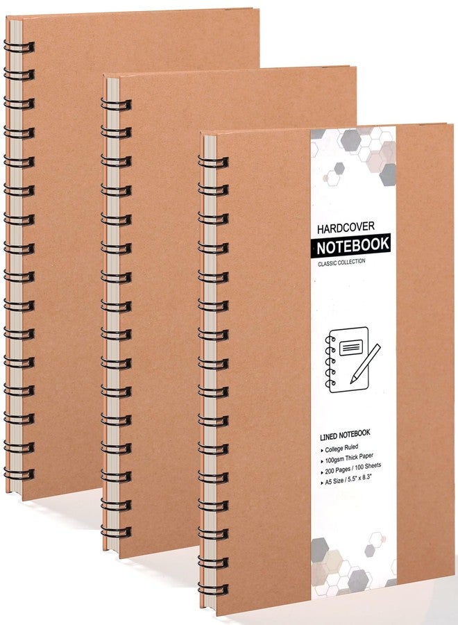 YOTNUS 3 Pack Spiral Notebooks 5.83"x8.27", A5 Spiral Notebook Journal, 100 Sheets (200 Pages), with Kraft Hard Cover, Ruled Lined for Work, School, College Students, Gifts - Image 1