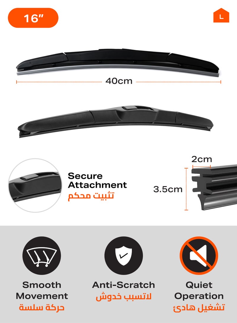 Rubber Wiper Blades with Iron Bracket - 2 Piece, 16inch - Boneless Frameless Windshield Wiper Replacement, Quiet Streak-Free All Weather Automotive Wiper Blade - Ideal for Front u0026 Rear Use - Image 2