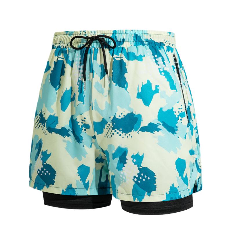 Men's Double-Layer Anti-Embarrassment Five-Point Swimming Shorts Professional Beach Swimwear - Image 1