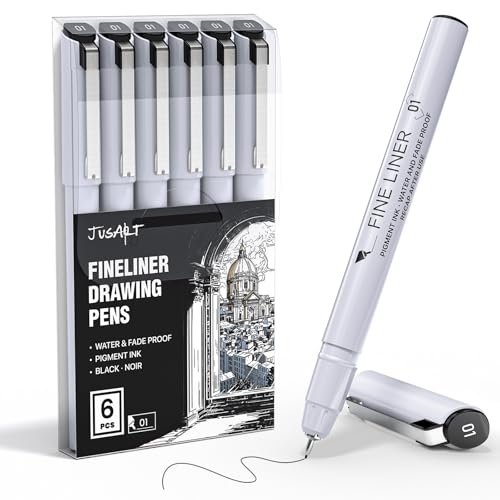JusArt Fineliner Pens, 6 Pcs, 0.25mm Ultra Fine Point Pens 01, No Bleed, Waterproof Black Pigment Ink Pens for Artists, Beginners, Illustration, Writing, Journaling, Crafters, Technical Drawing Pens - Image 1