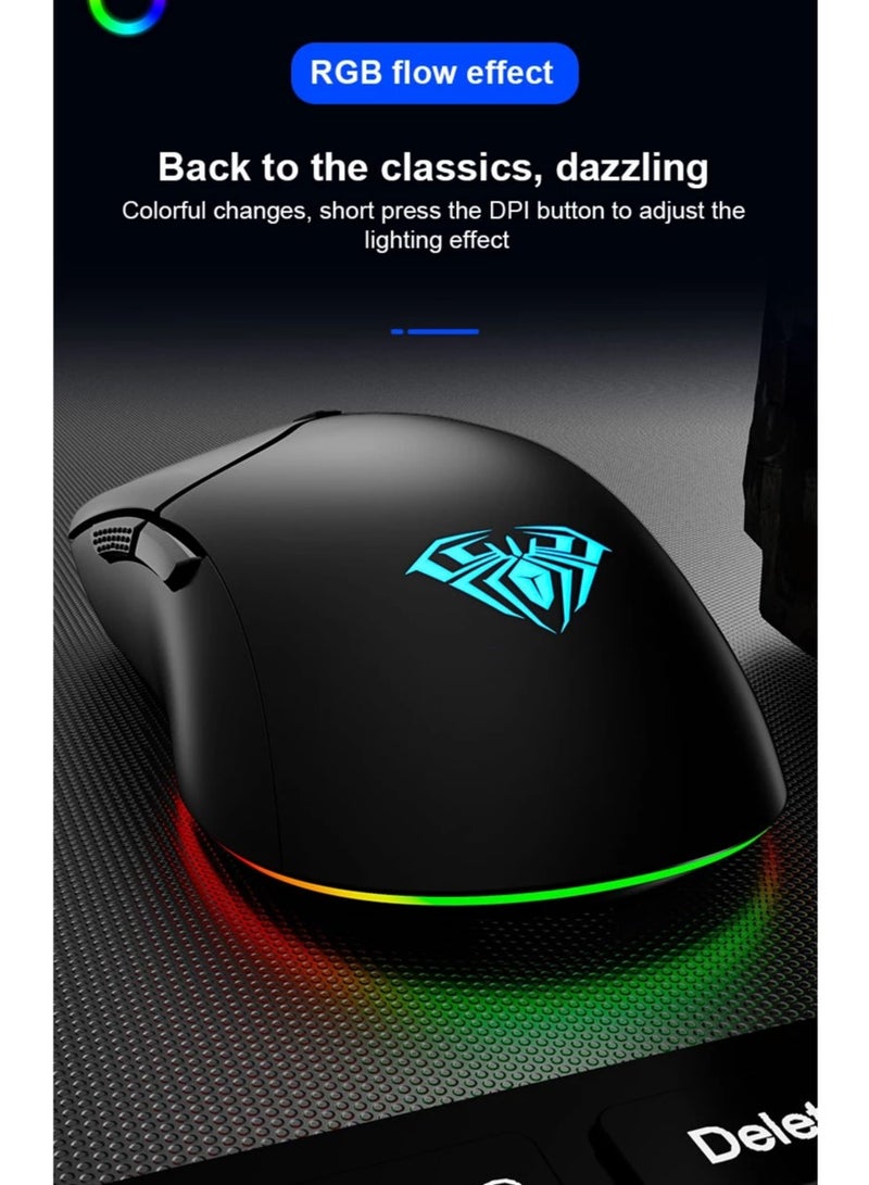 AULA S13 Gaming Mouse Ergonomic  - RGB Phantom Breathing Light - Wired USB Braided  Cable - 3,600 DPI - 6 Buttons for Esports Mice for PC / Laptop | Black - Image 4