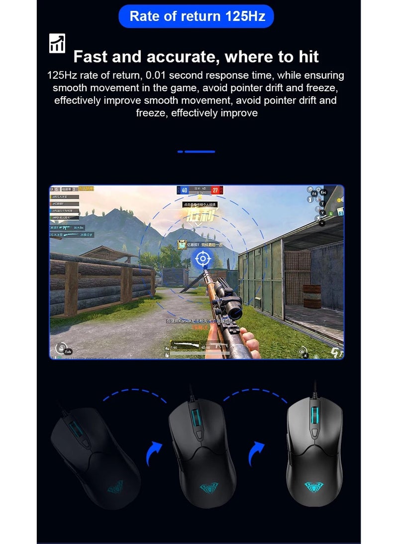 AULA S13 Gaming Mouse Ergonomic  - RGB Phantom Breathing Light - Wired USB Braided  Cable - 3,600 DPI - 6 Buttons for Esports Mice for PC / Laptop | Black - Image 5