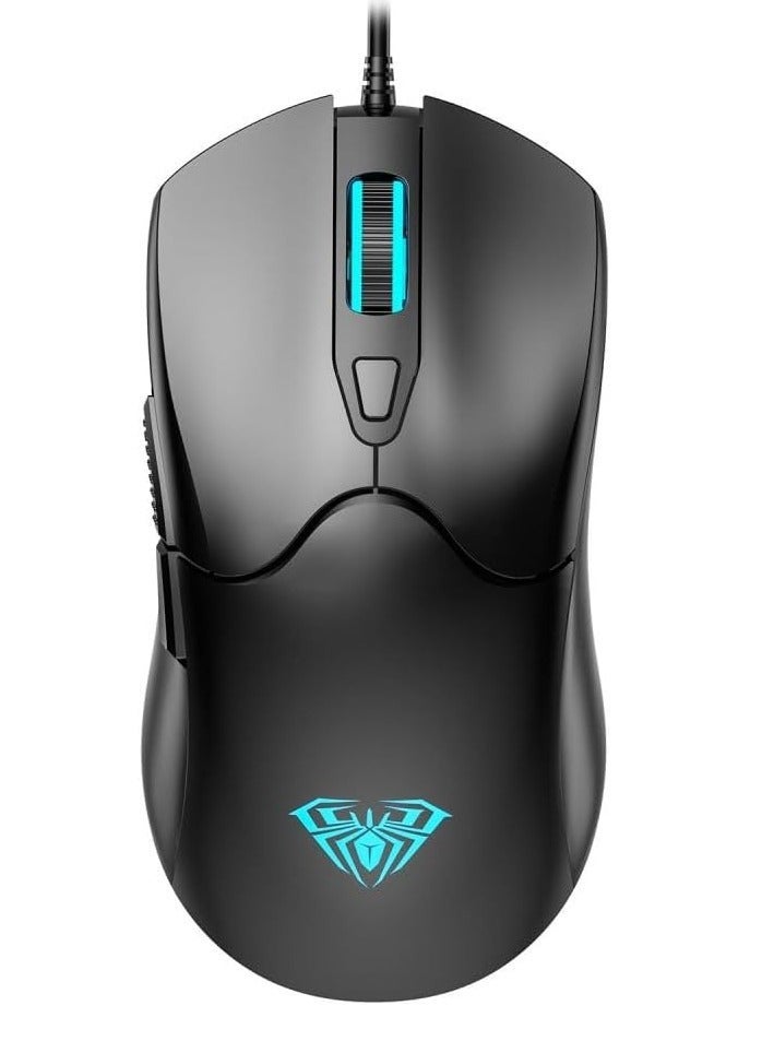 AULA S13 Gaming Mouse Ergonomic  - RGB Phantom Breathing Light - Wired USB Braided  Cable - 3,600 DPI - 6 Buttons for Esports Mice for PC / Laptop | Black - Image 2