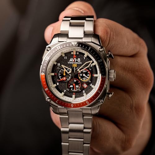 AVI-8 Men's 44mm Hawker Hunter Atlas Dual Time Chronograph Raven Black Watch with Solid Stainless Steel Bracelet AV-4100-11 - Image 4