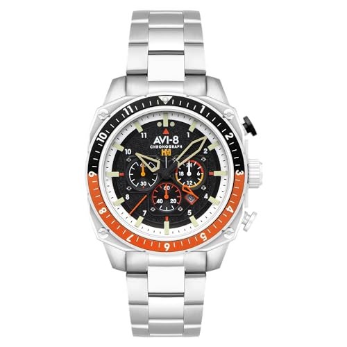 AVI-8 Men's 44mm Hawker Hunter Atlas Dual Time Chronograph Raven Black Watch with Solid Stainless Steel Bracelet AV-4100-11 - Image 1