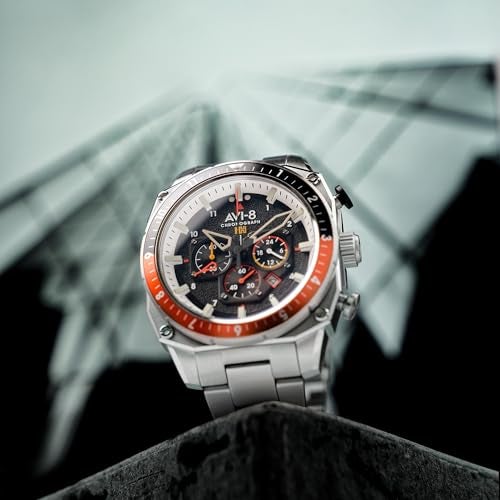 AVI-8 Men's 44mm Hawker Hunter Atlas Dual Time Chronograph Raven Black Watch with Solid Stainless Steel Bracelet AV-4100-11 - Image 5