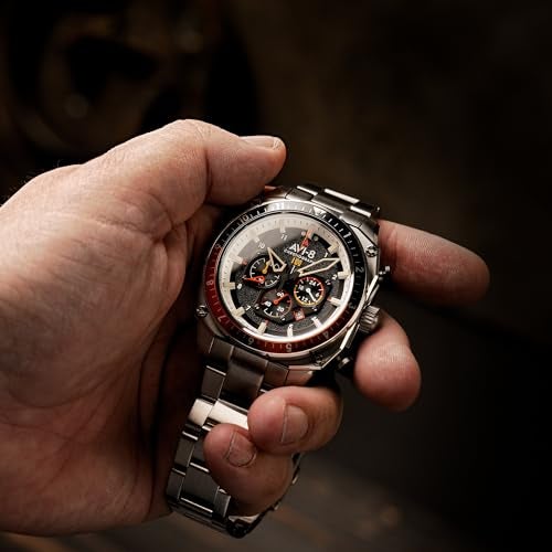 AVI-8 Men's 44mm Hawker Hunter Atlas Dual Time Chronograph Raven Black Watch with Solid Stainless Steel Bracelet AV-4100-11 - Image 2