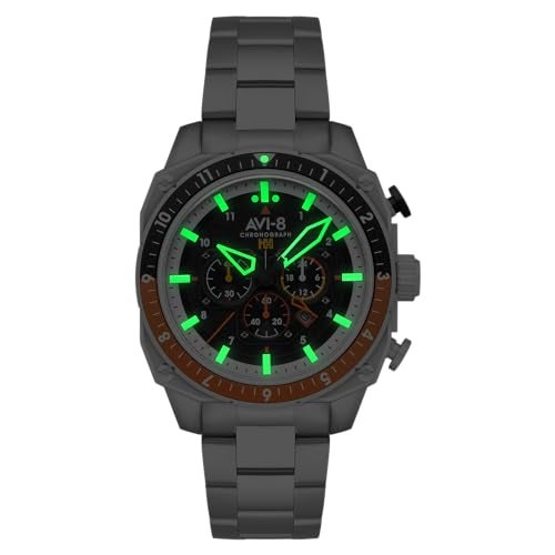 AVI-8 Men's 44mm Hawker Hunter Atlas Dual Time Chronograph Raven Black Watch with Solid Stainless Steel Bracelet AV-4100-11 - Image 3