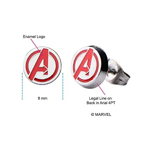 INOX Officially Licensed Marvel Comics Stainless Steel Women's Avenger Logo Pack Round Stud Hypoallergenic Earrings, Unisex - Image 4