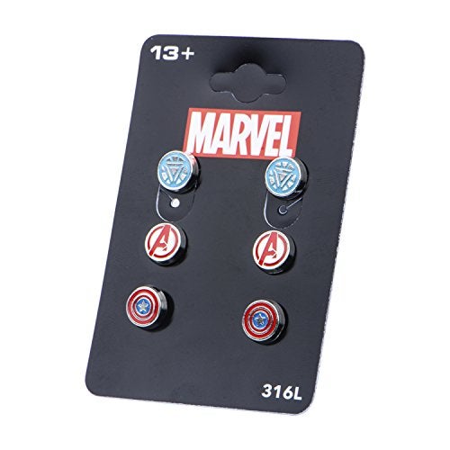 INOX Officially Licensed Marvel Comics Stainless Steel Women's Avenger Logo Pack Round Stud Hypoallergenic Earrings, Unisex - Image 2