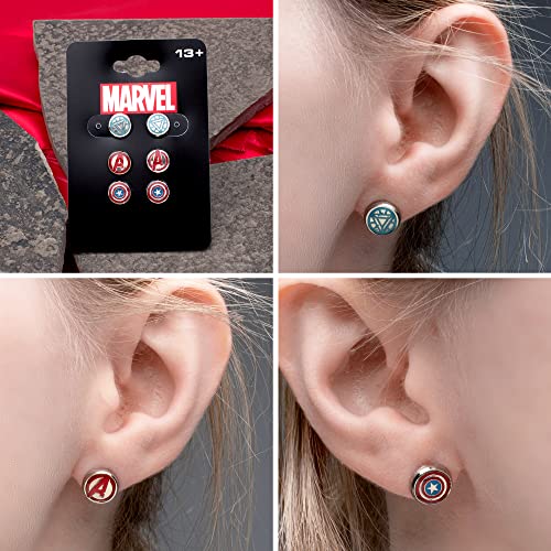 INOX Officially Licensed Marvel Comics Stainless Steel Women's Avenger Logo Pack Round Stud Hypoallergenic Earrings, Unisex - Image 5