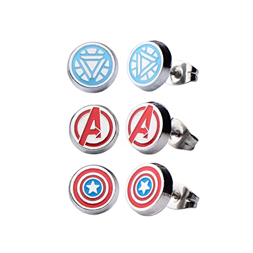 INOX Officially Licensed Marvel Comics Stainless Steel Women's Avenger Logo Pack Round Stud Hypoallergenic Earrings, Unisex - Image 1