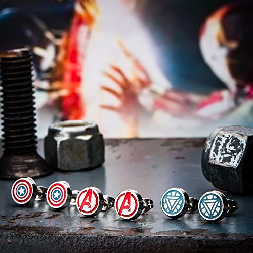 INOX Officially Licensed Marvel Comics Stainless Steel Women's Avenger Logo Pack Round Stud Hypoallergenic Earrings, Unisex - Image 3