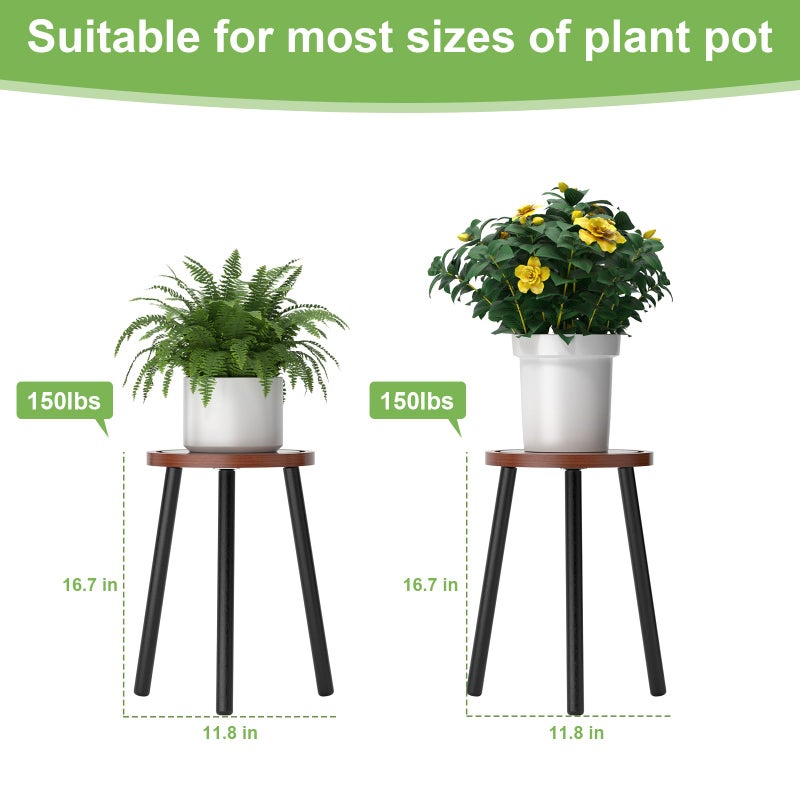 Vecxoty 2-Pack Wood Plant Stands Indoor, 16.7" Tall Plant Stand Outdoor Mid-Century Plant Stool, Single Plant Table Modern Small Round Side/End Table for Living Room, Balcony, Office(Brown) - Image 5
