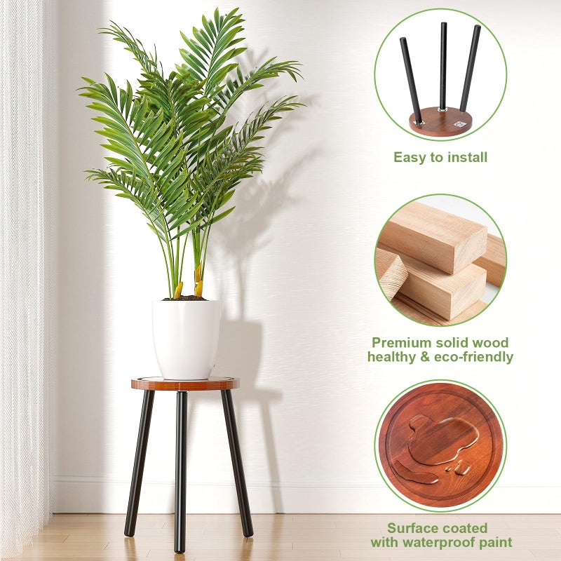 Vecxoty 2-Pack Wood Plant Stands Indoor, 16.7" Tall Plant Stand Outdoor Mid-Century Plant Stool, Single Plant Table Modern Small Round Side/End Table for Living Room, Balcony, Office(Brown) - Image 4