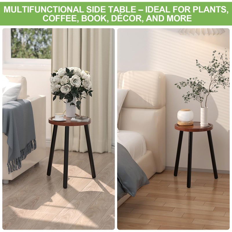 Vecxoty 2-Pack Wood Plant Stands Indoor, 16.7" Tall Plant Stand Outdoor Mid-Century Plant Stool, Single Plant Table Modern Small Round Side/End Table for Living Room, Balcony, Office(Brown) - Image 3