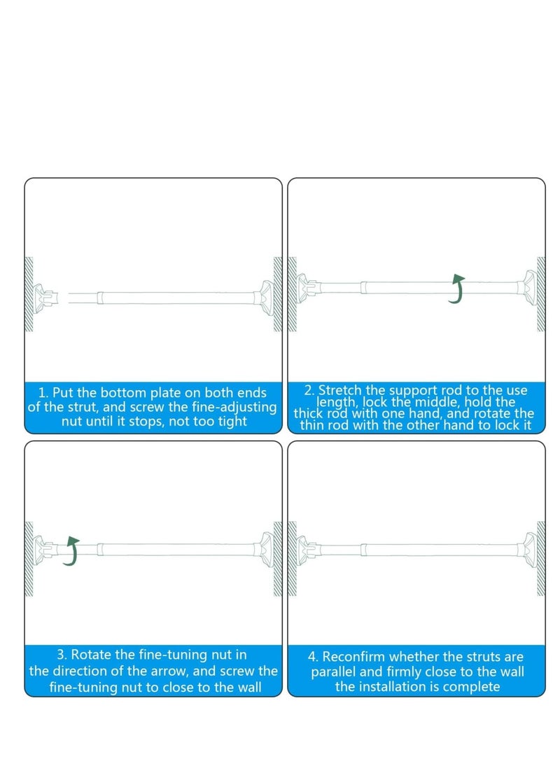 Extendable Clothes Rail, 50-80cm Stainless Steel Extendable Clothes Rail Pole - Hanging Rails for Clothes, Wardrobe, Shower, Kitchen, Windows Adjustable Shower Curtain Pole, 22mm Diameter - Image 2
