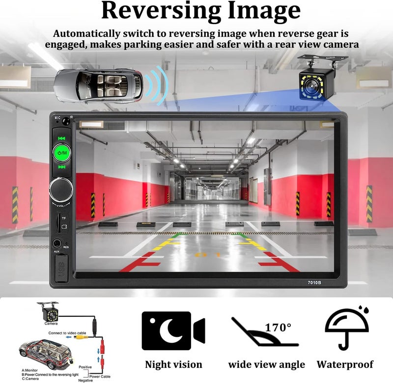 UNITOPSCI 7 Inch Double Din Car Stereo with Bluetooth and Backup Camera - Image 4