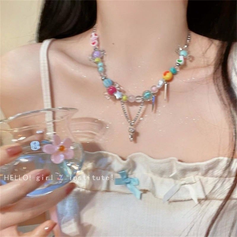 Colorful Dopamine Candy Bead Necklace for WomenDopamine Necklace Women's All-match High-grade Rainbow Candy Necklace Dopamine Necklace Women's All-match High-grade Rainbow Candy Necklace