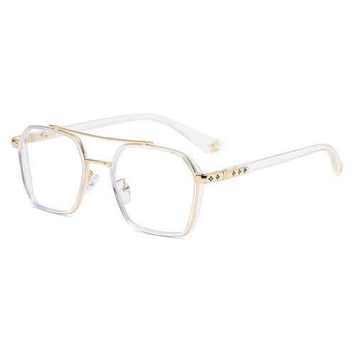 Dervin Zero Power Computer Bluelight Blocking Glasses For Men and Women | Blue Cut Computer Glasses | Anti Glare, Lightweight & Blocks Harmful Rays | Full Rim Square Glasses (Gold-Transparent-Clear) - Image 1