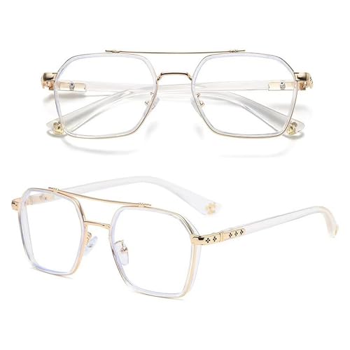 Dervin Zero Power Computer Bluelight Blocking Glasses For Men and Women | Blue Cut Computer Glasses | Anti Glare, Lightweight & Blocks Harmful Rays | Full Rim Square Glasses (Gold-Transparent-Clear) - Image 3