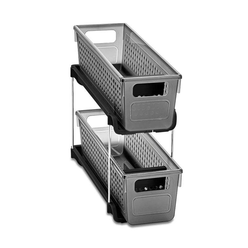 Madesmart madesmart Premium Antimicrobial 2-Tier Mini Organizer Multi-Purpose Slide-Out Storage with Handles and Dividers for Home and Bath  Pack of 1  Carbon 