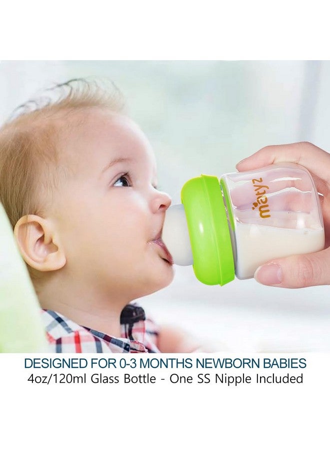 Matyz 1-Pack Glass Baby Breastfeeding Bottle With Cap (Green, 4Oz) - Wide Neck New Born Bottles For Baby Breastfeeding Bottles For Newborn Babies - Glass Baby Bottles Breastfeeding Bottles With Lids - Image 2