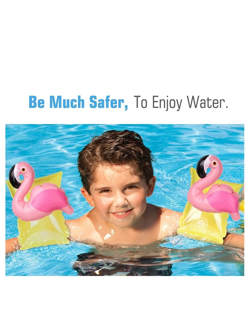 SOLARAE Inflatable Armbands, Swimming Armlets with Pool Arm Floatie Sleeves, Floater Tube Water Wings, Up to 0.2kg, Cartoons Designed for Kids Aged 3-6 Years Yellow Flamingo (2Pcs a Set) - Image 2