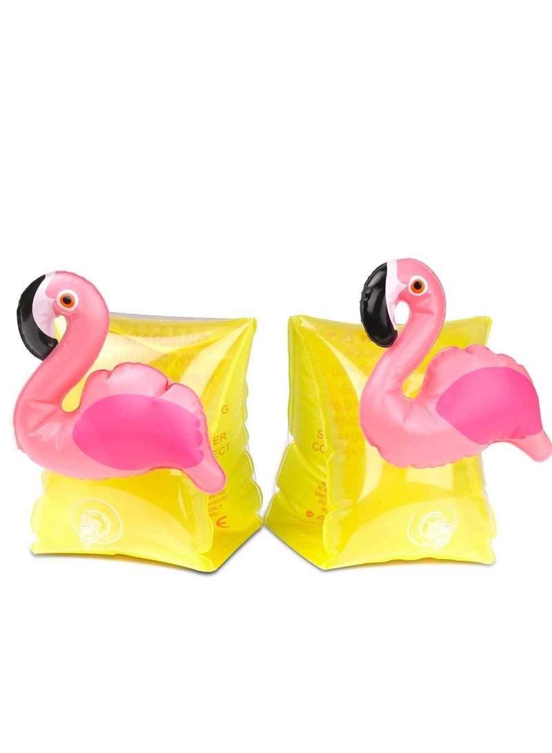 SOLARAE Inflatable Armbands, Swimming Armlets with Pool Arm Floatie Sleeves, Floater Tube Water Wings, Up to 0.2kg, Cartoons Designed for Kids Aged 3-6 Years Yellow Flamingo (2Pcs a Set) - Image 1